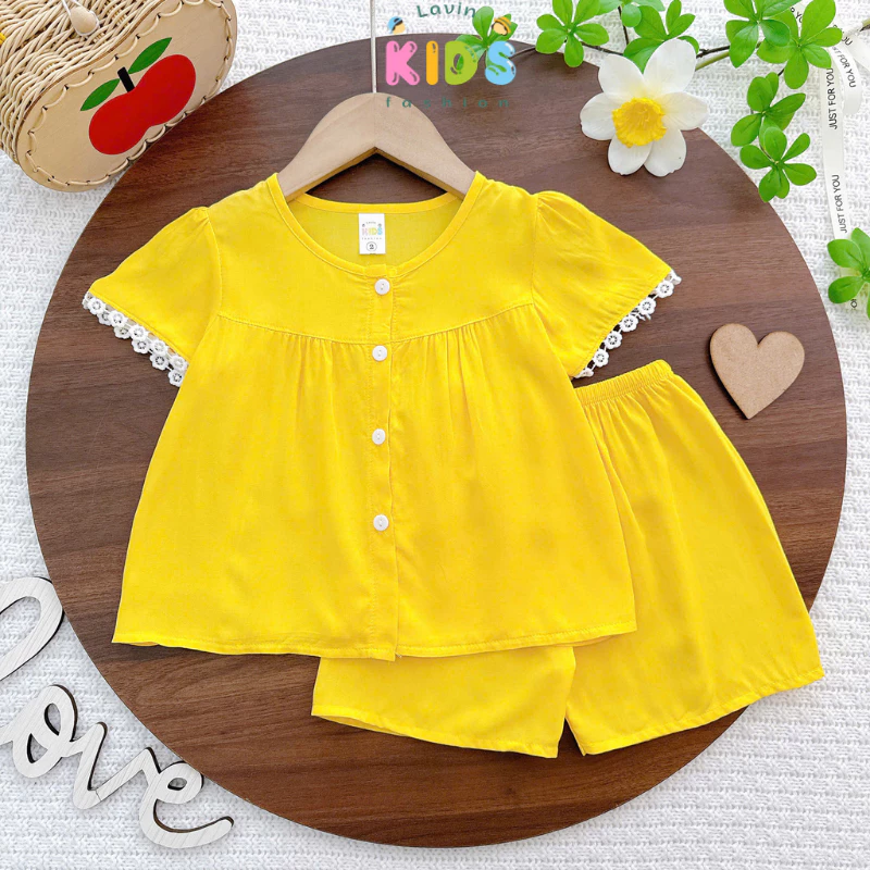 Bộ lanh bé gái tay ngắn màu trơn Lavin Kids 6-14kg mềm mịn, thoáng khí, ít co rút