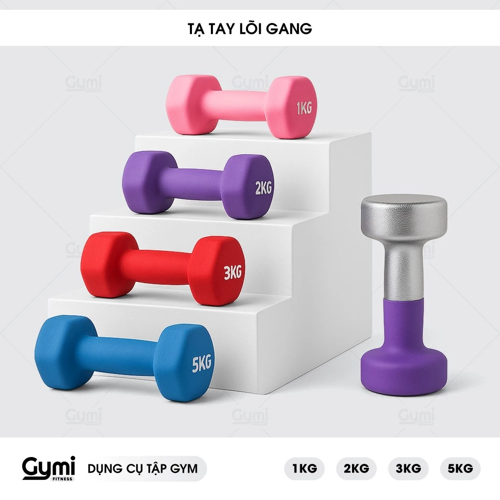 [1 Cái] Tạ Tay Nữ Bọc Cao Su Chống Trượt - Tạ Gang Tập Gym Yoga 1kg, 2kg, 3kg, 5kg - GYMI- DỤNG CỤ TẬP GYM - TaTay