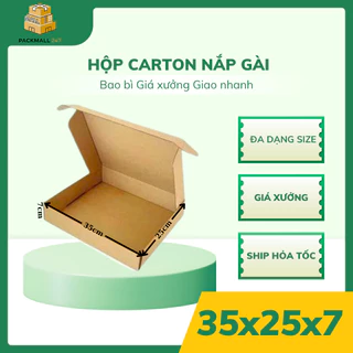 Hộp carton nắp gài 35x25x7 ship hàng tiện lợi gập nắp nhanh - Packmall247