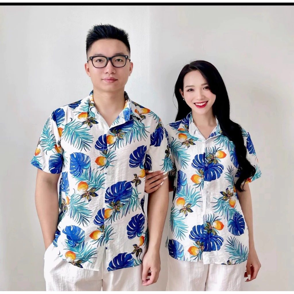 Quần áo đi biển mẫu trái đào chất vải lanh mềm mại , bộ đi biển cây dừa, bộ đi biển cho gia đình nhóm đủ size