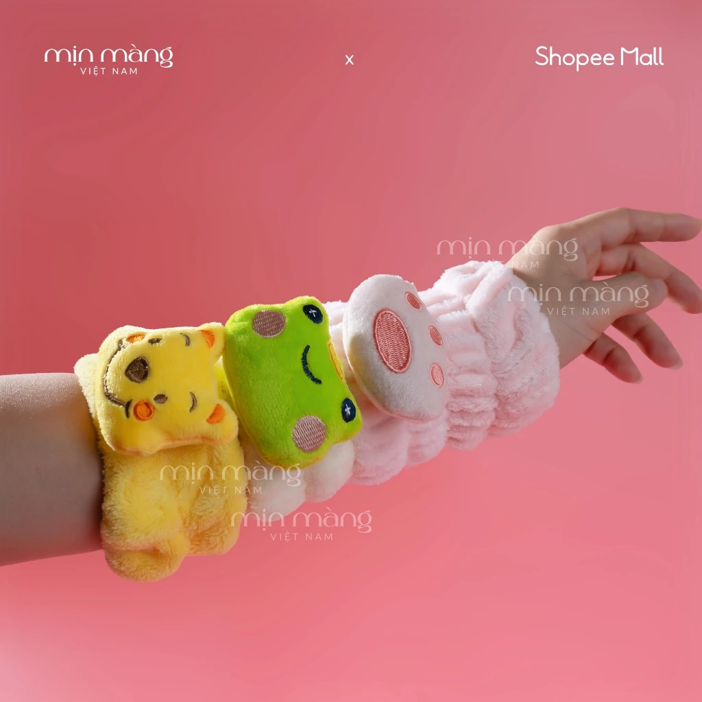 Băng Đô Đeo Tay Rửa Mặt Nữ MỊN MÀNG Ống Tay Chống Ướt Áo 1 Cặp 2 Cái Hình Thú Dễ Thương Chất Liệu Bông Mềm Mại