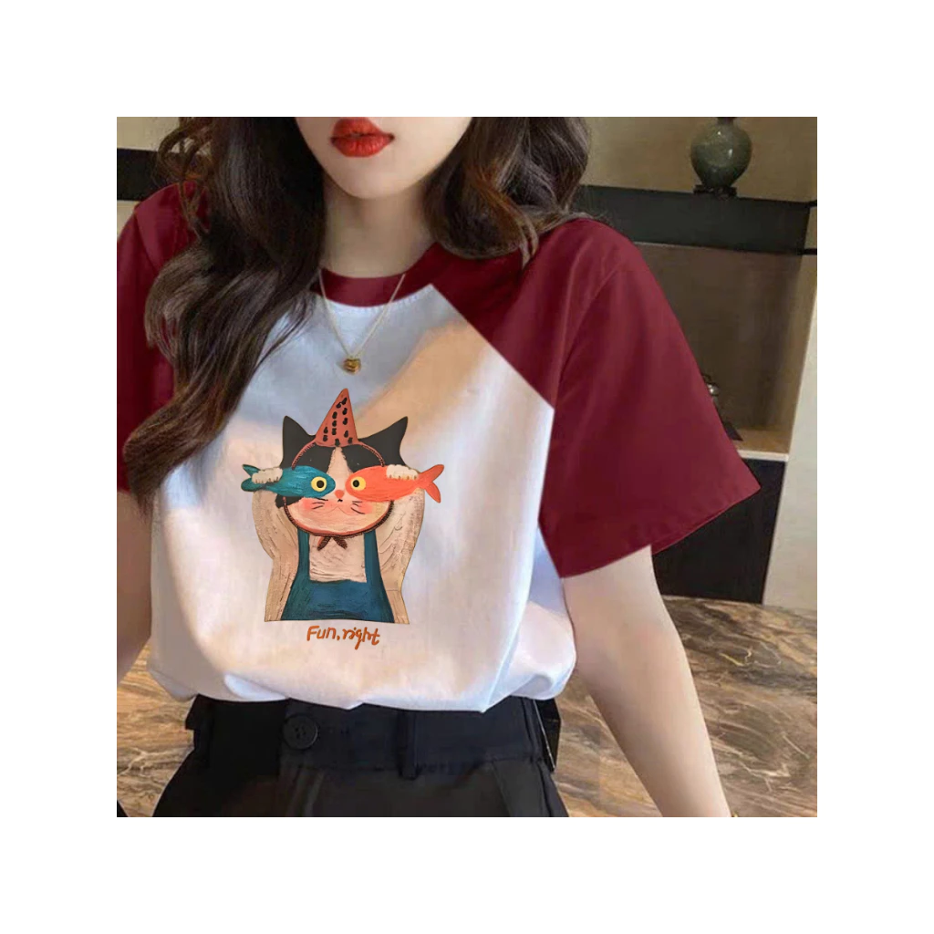 Áo thun nữ ngắn tay phối viền chất cotton MENINA, áo phông nữ ngắn tay dáng rộng phối viền thời trang.