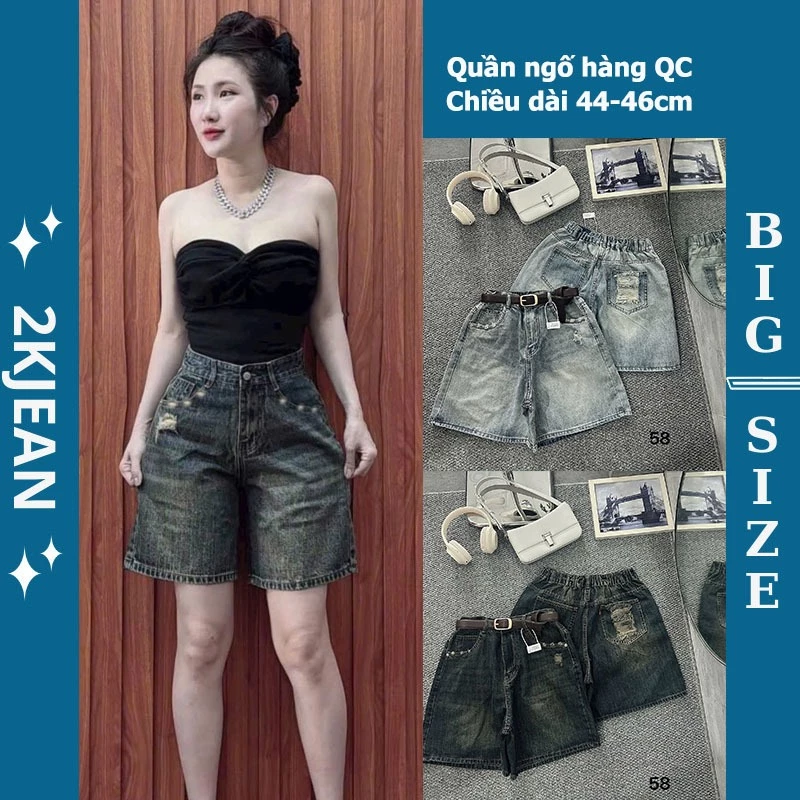 Quần short ngố jean nữ rách túi bigsize 55-85kg, quần ngố lửng rách cạp lưng thun QC58 2KJeans
