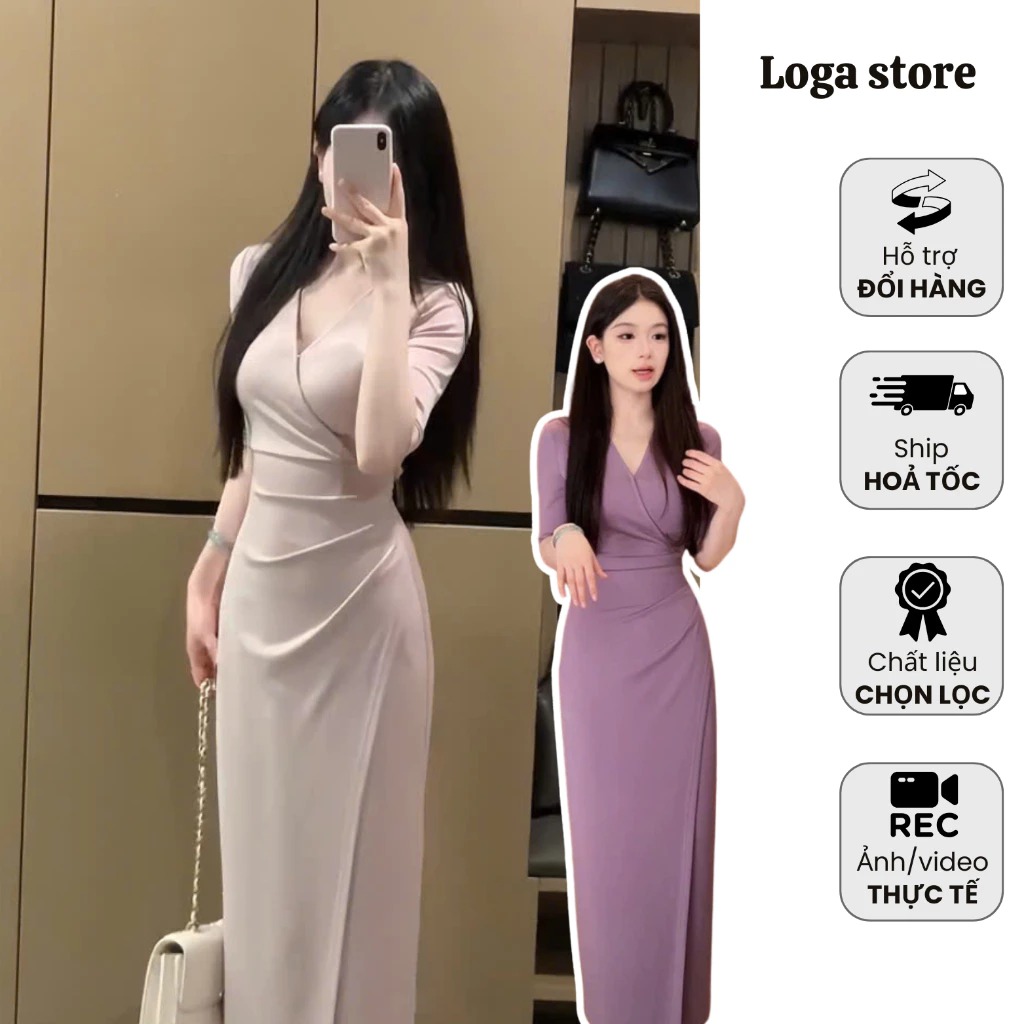 Đầm Body Ôm Sát Nữ Cổ V Tay Lỡ Thiết Kế Sang Trọng Tôn Dáng Đi Tiệc,Váy Body Dài Nữ Hàn Quốc Thanh Lịch Logastore_L301