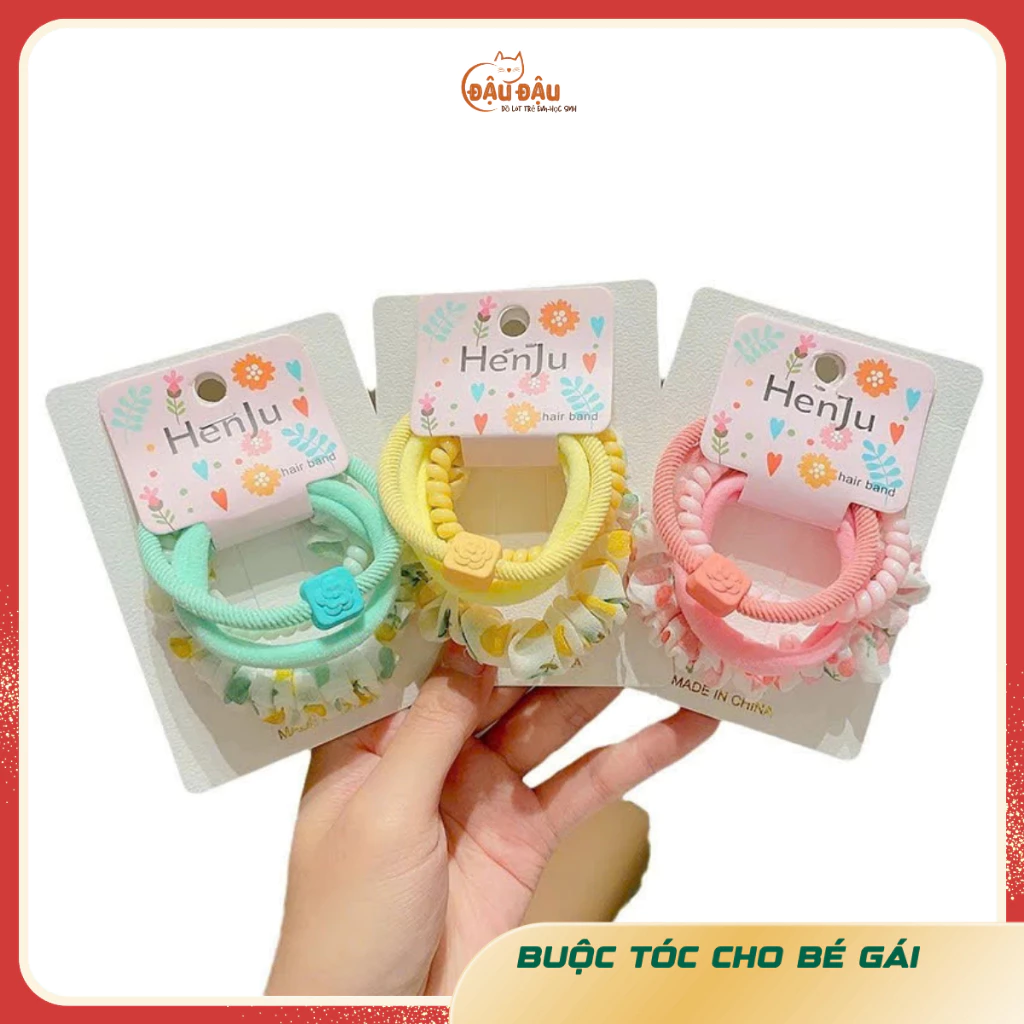 Sét 4 dây buộc tóc xinh nhiều màu cho bé gái , đồ cột tóc không đau bé gái ít tóc , phụ kiện tóc trẻ em