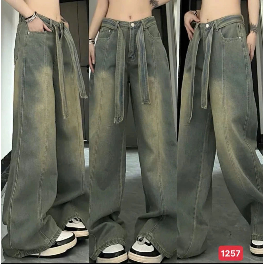 Quần jean Nữ Suông Lưng Cao, Quần Baggy Jean Nữ Ống Rộng chất bò mềm thời trang trẻ trung - MQ1257