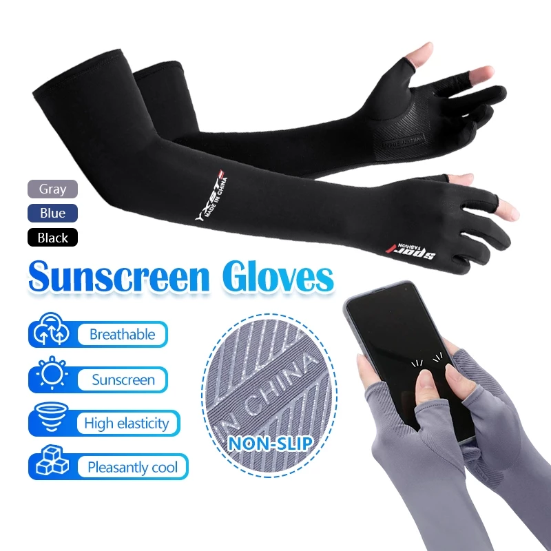 Găng Tay Chống Nắng Nam Nữ Dài SPORT Găng Tay Đi Xe Đạp, Lái Xe Ô Tô, Xe Máy Có Vân Chống Trượt