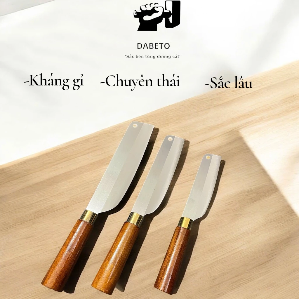 Combo 3 dao bếp to, vừa, nhỏ  DABETO – Dao thái chuyên dụng, sắc bén lâu mòn, tay cầm gỗ tự nhiên