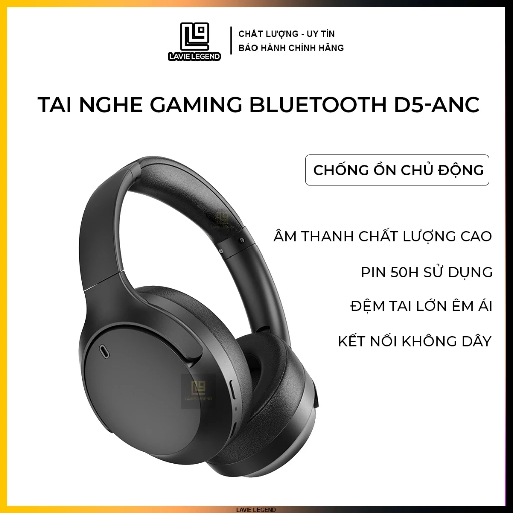 Tai Nghe Bluetooth Không Dây D5-ANC Chống Ồn Chủ Động, Pin 50H, Nghe Nhạc Hifi - Headphone Gaming Không Dây Cao Cấp