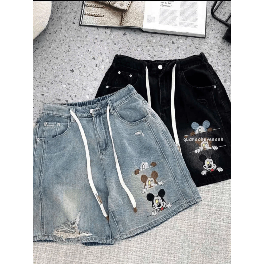 Quần Short Jean Nữ Cạp Trước Chun Sau Thêu Hình [M56]