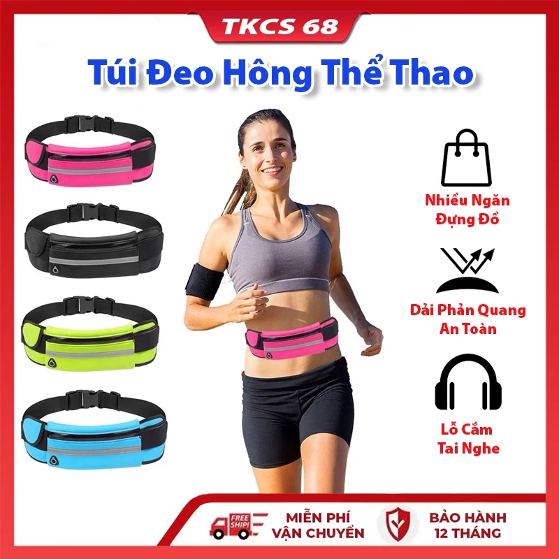 Túi Đeo Hông Chạy Bộ Nhiều Ngăn Thể Thao , Phản Quang An Toàn, Lỗ Cắm Tai Nghe, Đựng Bình Nước
