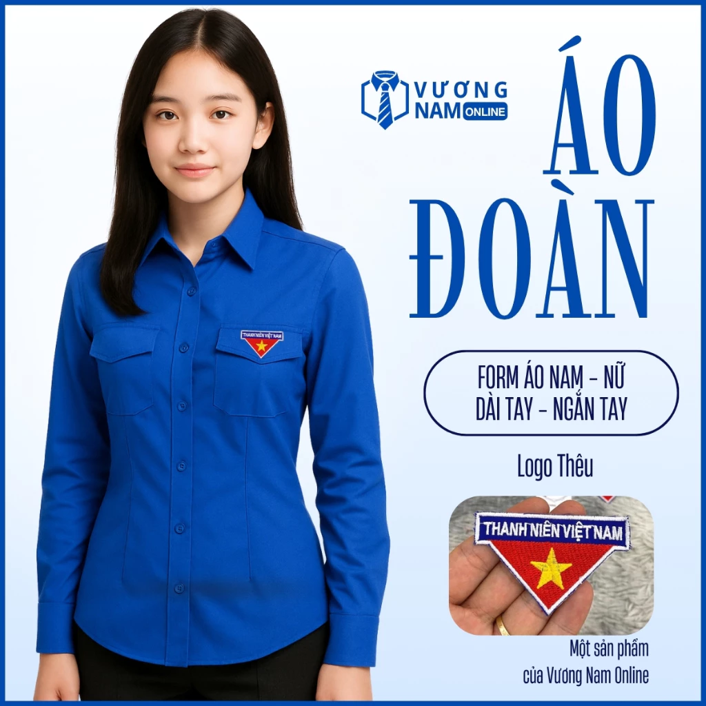 Áo sơ mi nam nữ đoàn thanh niên Việt Nam form chuẩn chất vải kate và lụa VNO141