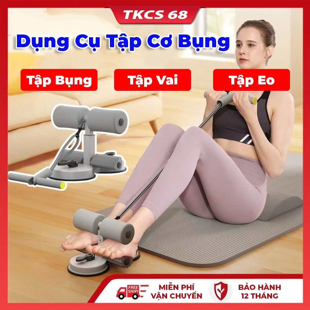 Dụng cụ gym  tập cơ bụng, dây tập cơ bụng eo đồ dùng thể thao tại nhà đa năng có đế hút chân không trụ chữ t gập bụng