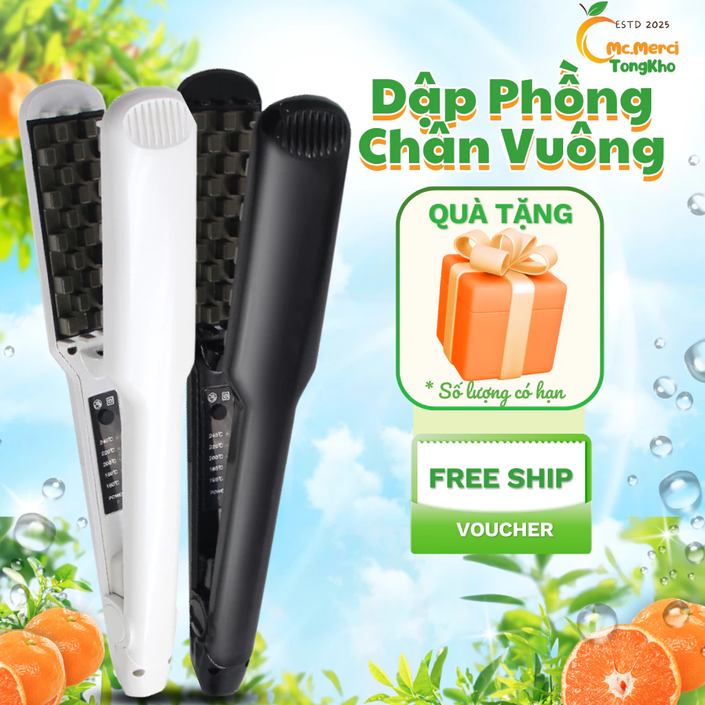 Máy Bấm Xù Dập Phồng Chân Tóc Bản Vuông, 5 Cấp Độ Điều Khiển Nhiệt Độ Thông Minh