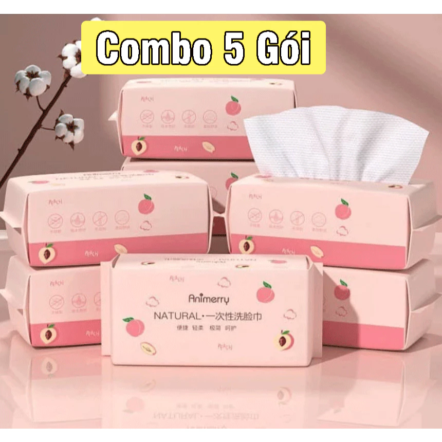 Combo 5 Khăn lau mặt dùng 1 lần Aninerry 250 miếng dạng rút mềm mịn