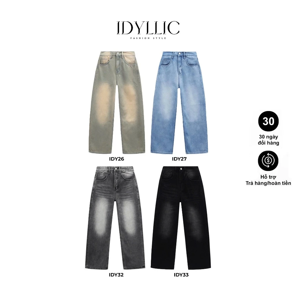 Quần Jean Ống Suông Rộng Nam Nữ che khuyết điểm – Chất Denim Cứng Retro Style – IDYLLIC