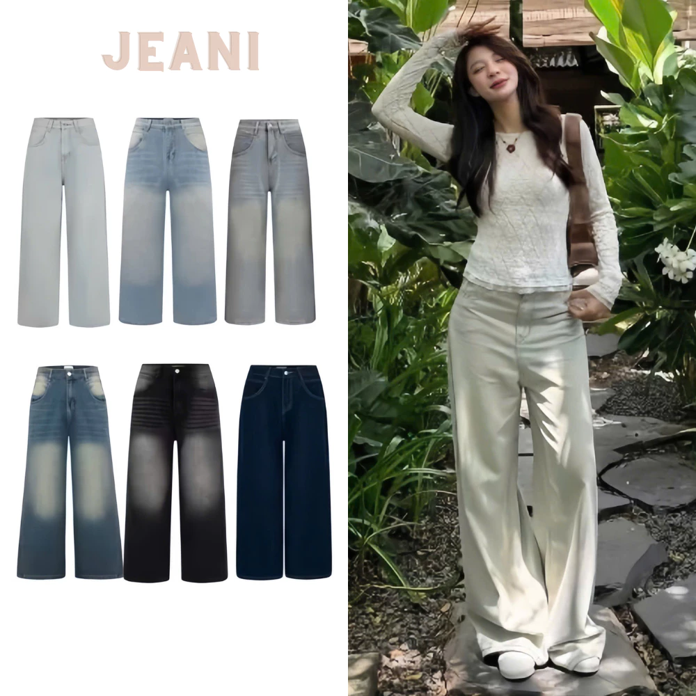 Quần jeans XANH BẠC ÁNH RÊU form rộng dài Q7767 - JEANI STORE