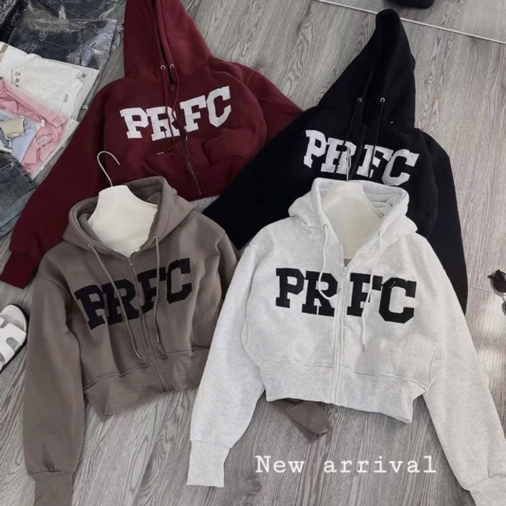 Áo Khoác Nỉ PRFC Logo Thêu Sắc Nét Form Croptop Dáng Lửng