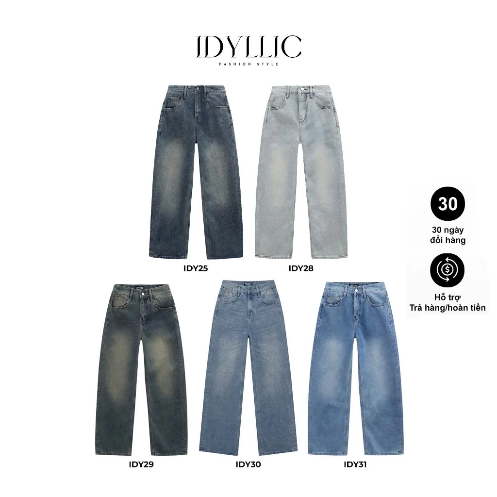 Quần Jean Ống Suông Rộng Nam Nữ che khuyết điểm – Denim Wash Vintage Cực Chất – IDYLLIC