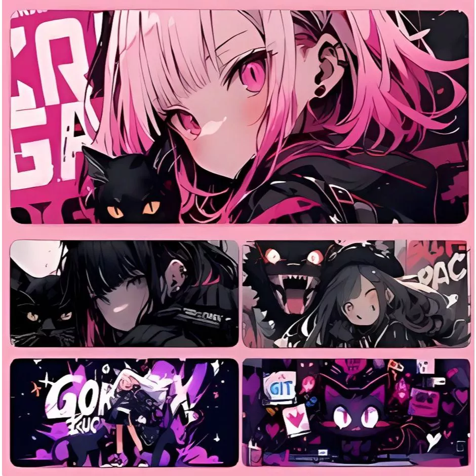 Lót Chuột Cỡ Lớn Hình Cô Gái Anime MOE Cực Ngầu – Phong Cách Street Graffiti, Chống Trượt, Bền Đẹp decor góc gaming