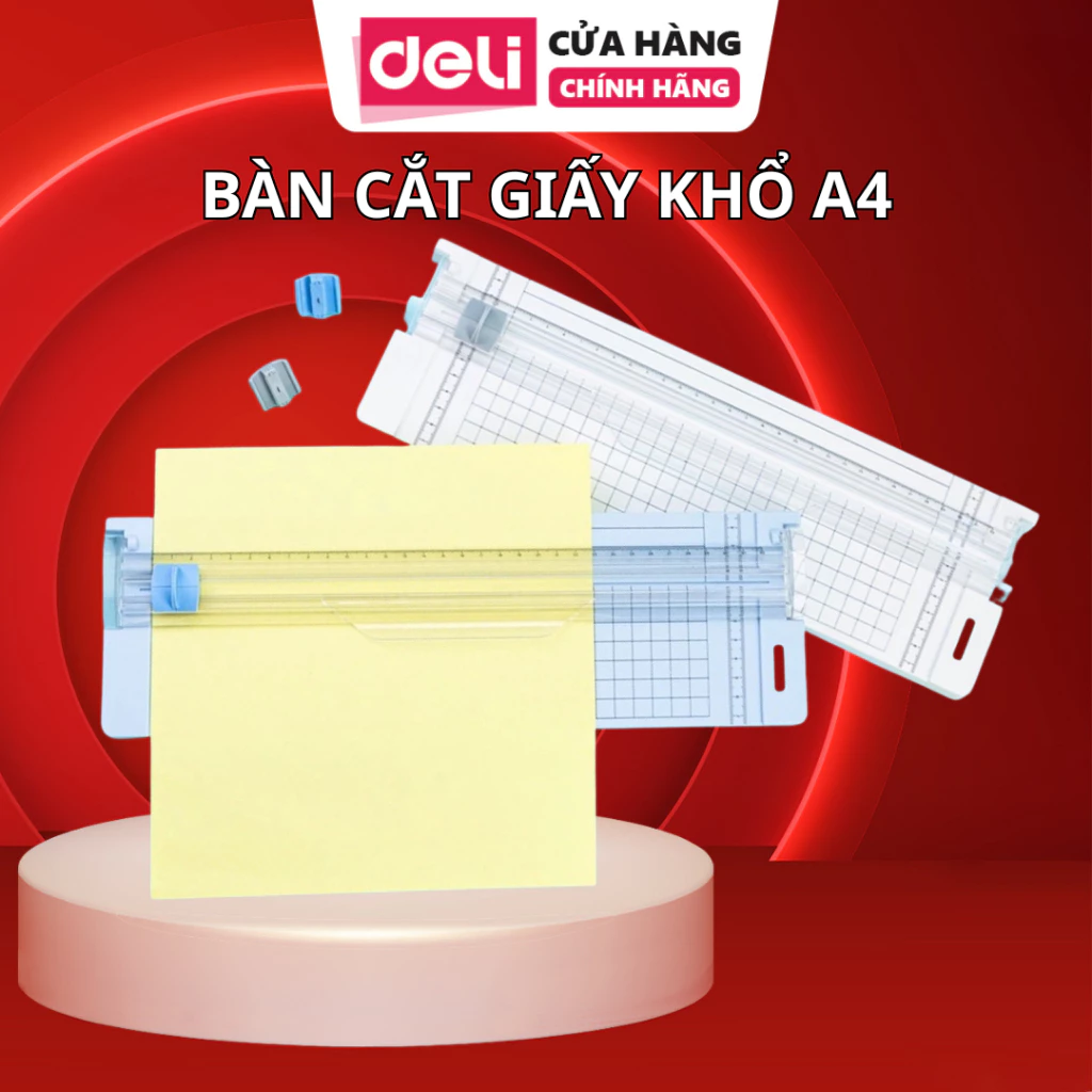 Bàn Cắt Giấy Khổ A4 Mini Deli – Cắt Giấy 300gsm – Có Thước Căn Lề – An Toàn – Dễ Dùng