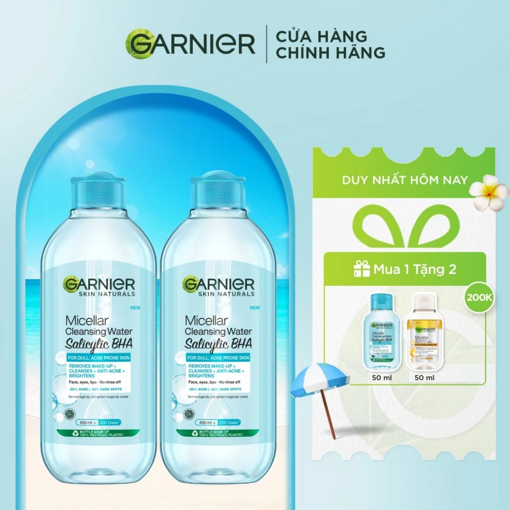 Bộ 2 Nước tẩy trang Garnier Cho Da Dầu Mụn Salicylic BHA Micellar 400ml x 2 (mới)