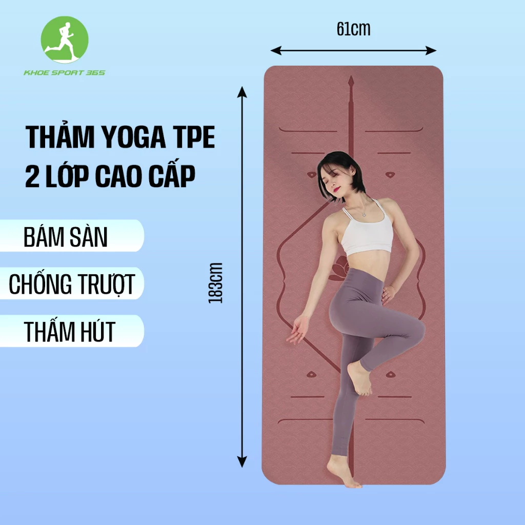 Thảm tập yoga, thảm tập gym TPE 2 lớp chống trượt dày (6mm - 8mm) - KhỏeSport365