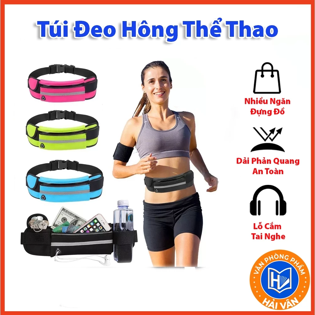 Túi Đeo Hông Chạy Bộ Thể Thao Nhiều Ngăn, Lỗ Cắm Tai Nghe, Đựng Bình Nước ,Phản Quang An Toàn