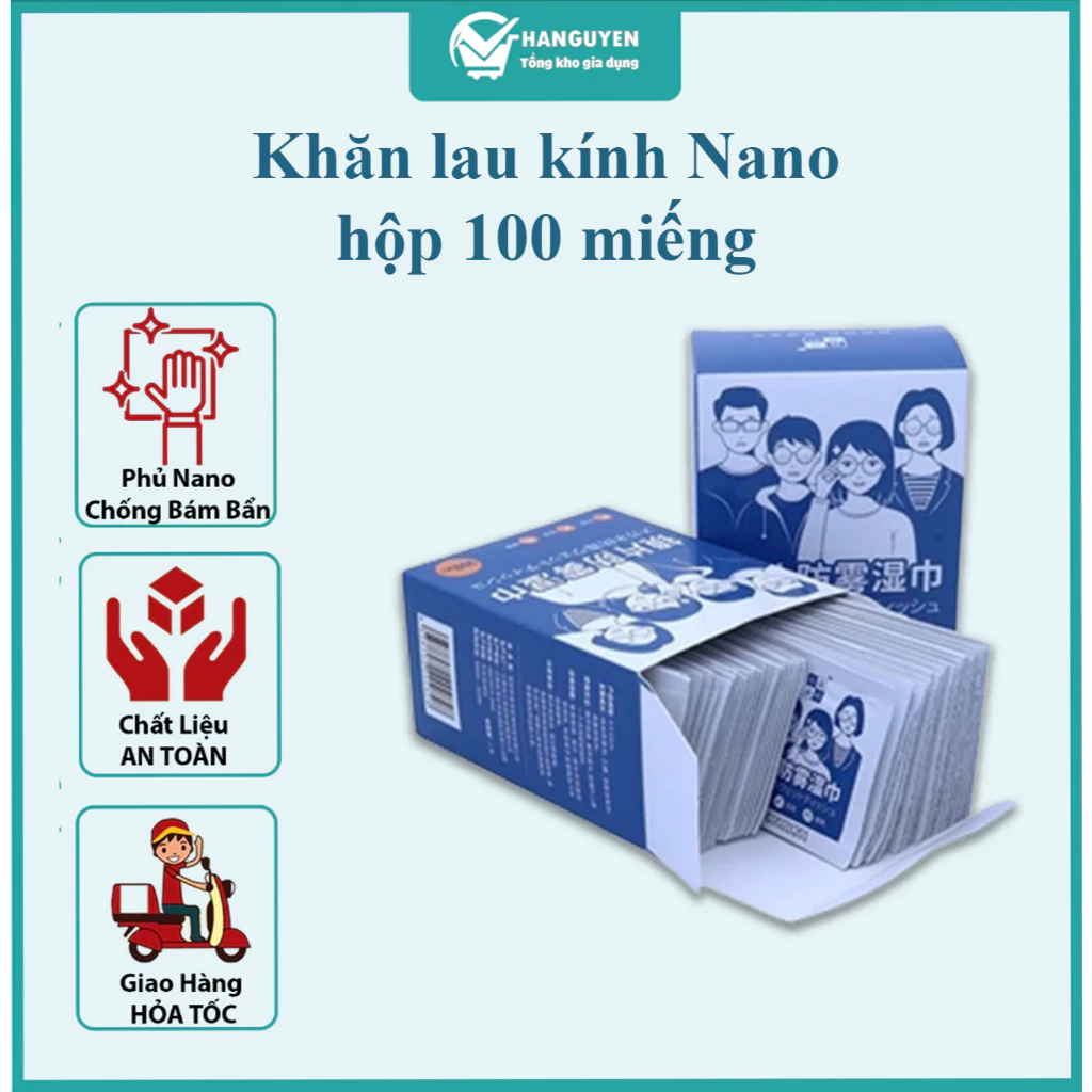 Khăn lau kính Nano hộp 100 miếng - giấy chống mờ sương, hơi nước, mồ hôi, chống nhờn #A172