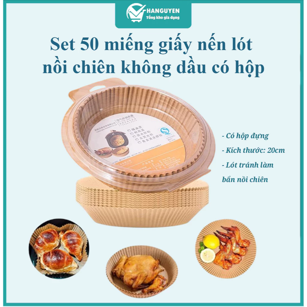Set 50 Miếng Giấy Nến Lót Nồi Chiên Không Dầu - Giảm Thiểu Tối Đa Dầu Mỡ Bám Vào Nồi Chiên Có Hộp