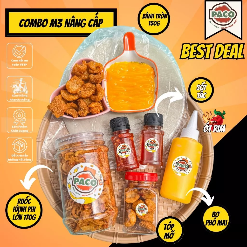 [M3 KÈM HỦ RUỐC TO] combo bánh tráng phơi sương bơ phô mai m3 paco food đầy đủ topping bánh tráng 150g tốp mỡ sôt và bơ-