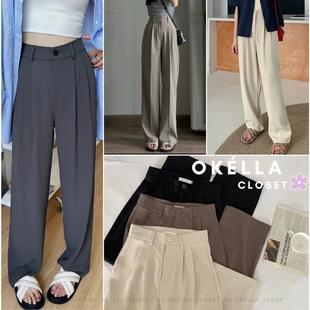 [Gol Nhật - Cao Cấp]  Quần Tây Ống Rộng Basic, Quần Culottes Cạp Cao chất liệu Dày Mướt Rũ Mát Q2100 Okélla