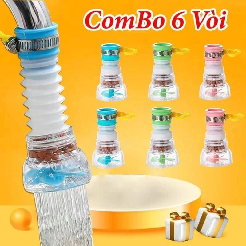 [COMBO 6] Đầu Vòi Chống Bắn Nước Có Bộ Lọc Xoay 360 Độ Và Kéo Dài 12 cm Cho Phòng Bếp - Nhựa ABS/PVC