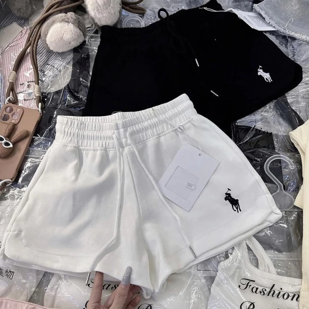 Quần short nữ Uniex ,quần đùi thể thao thêu ngựa ống rộng cạp chun dây rút cá tính ,năng động