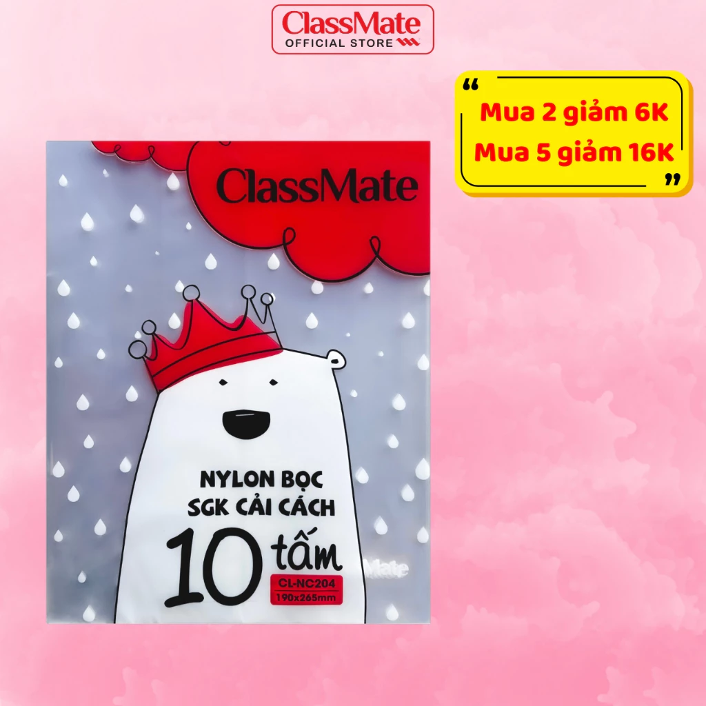 Bọc Sách Giáo Khoa Cải Cách ClassMate Nhựa Trong, Bền, Chống Thấm Dùng Cho Sách Có Kích Thước 19x26.5cm NC204 (10Tờ/Túi)