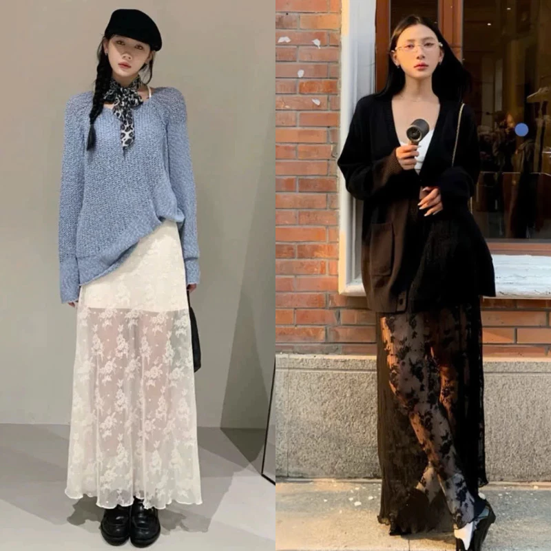 Chân Váy Ren Dáng Dài Chữ A Tôn Dáng Cạp Chun Hoa Nhí Siêu Xinh MS96
