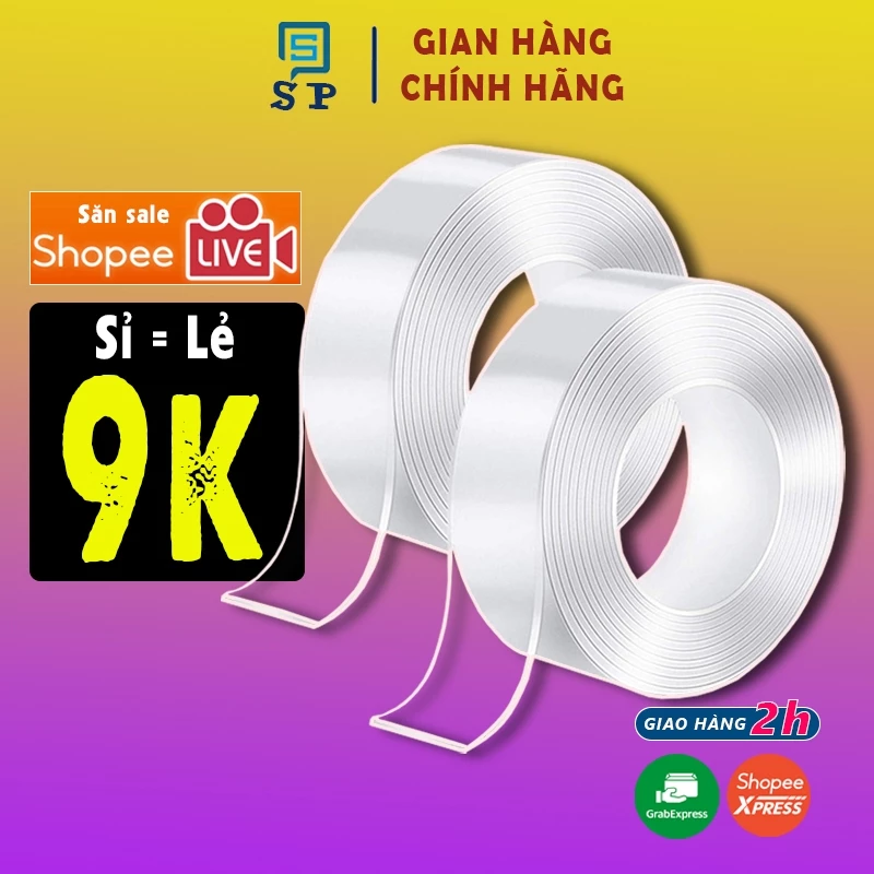 Băng keo 3M 2 Mặt Trong Suốt Siêu Dính, băng dính nano 2 mặt đa năng dán tường bản 3cm S P