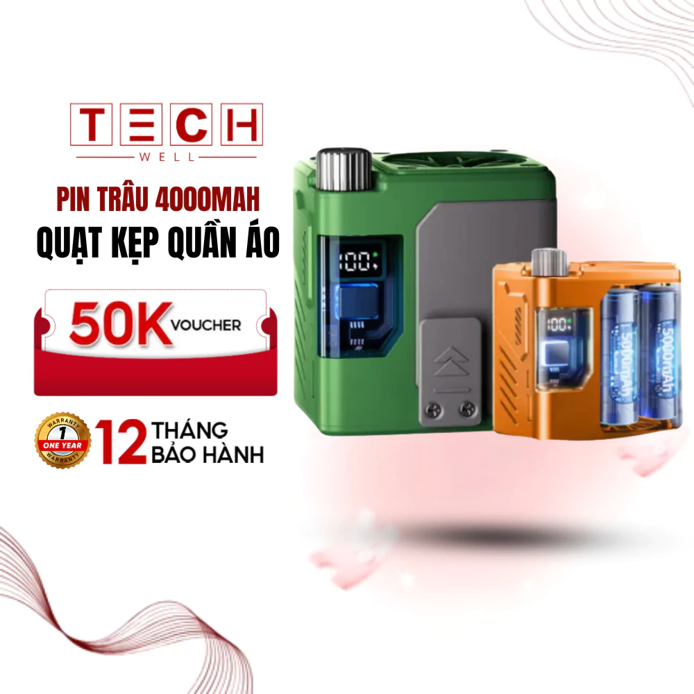 Quạt Tích Điện Kẹp Quần Áo  Đeo Thắt Lưng Nhỏ Gọn Tiện Lợi, Tích Hợp Làm Sạc Dự Phòng Pin 10000mAh Siêu Mạnh