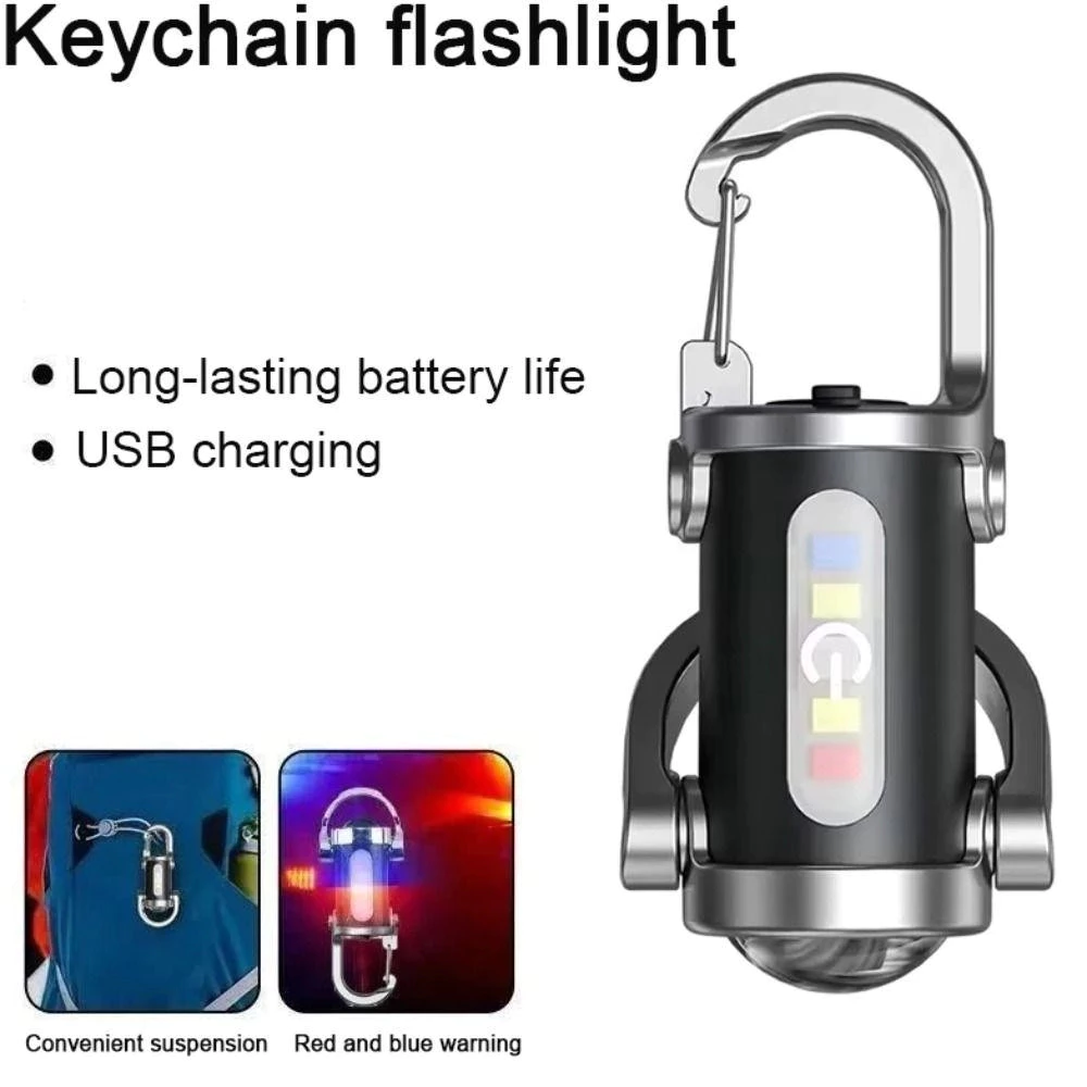 Đèn Pin Móc Khóa Mini Siêu Sáng, 7 Chế Độ Sáng, Sạc Lại Siêu Tiên Lợi - Dụng Cụ Trang Trí Móc Khóa
