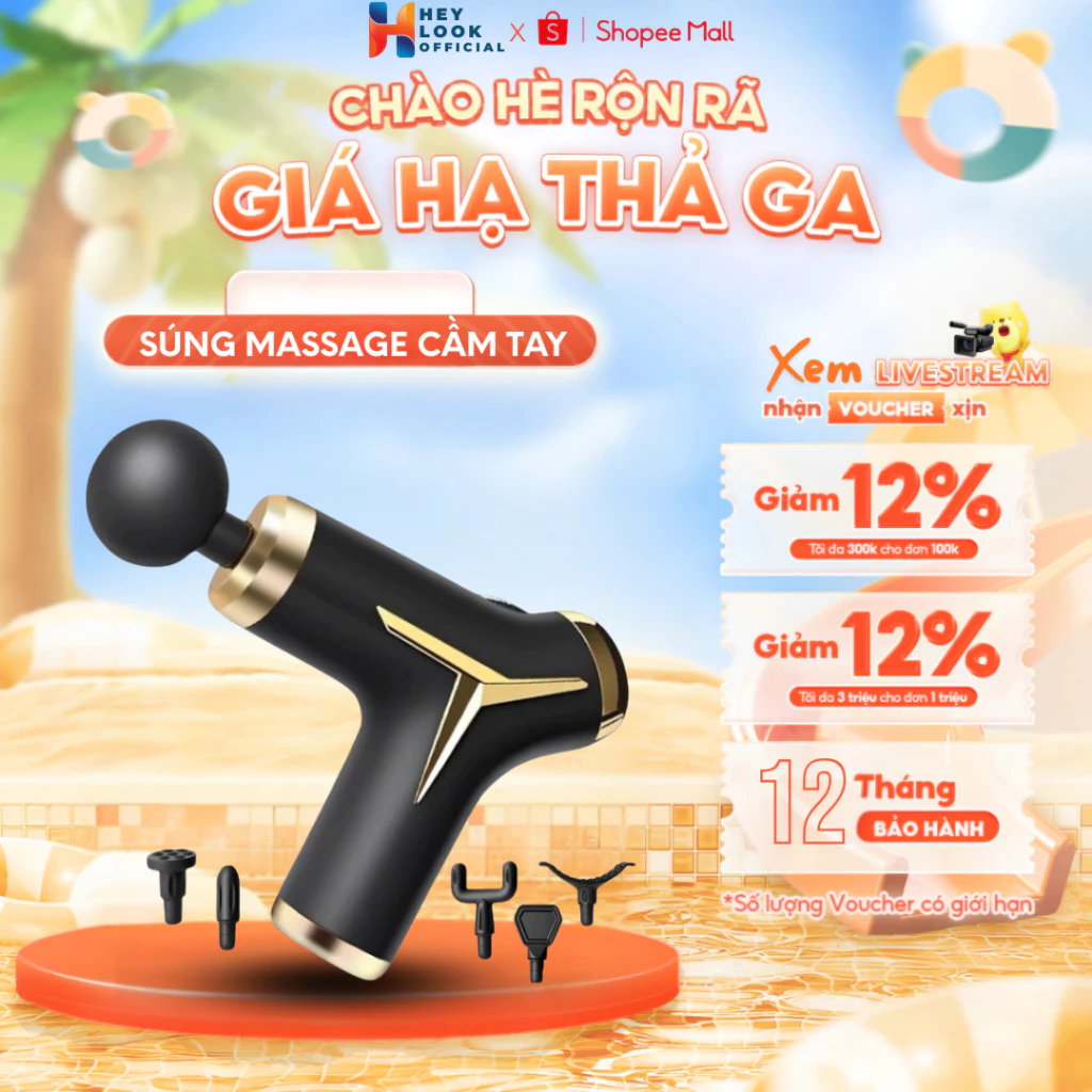 Súng Massage Cầm Tay 6 Đầu Thay Thế, 6 Chế Độ Massage Pin Dung Lượng Lớn Đa Năng