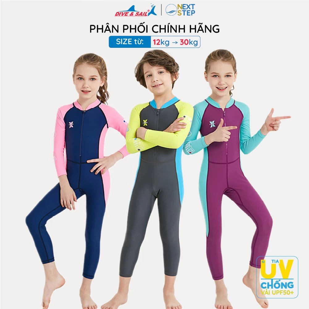 Đồ bơi bé gái Dive and Sail size 12-30kg | Mẫu tay dài quần dài chống nắng ngăn tia UV
