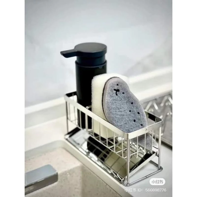 Giá kệ chia 2 ngăn đựng nước rửa chén bát, giẻ rửa bát chia 2 ngăn có khay hứng