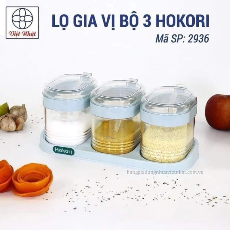 Bộ 3 Hũ Đựng Gia Vị Hokori Nhựa PP Cao Cấp