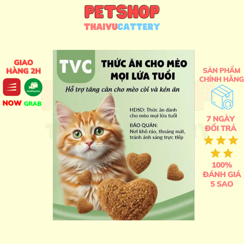 Hạt thức ăn TVC dinh dưỡng dành cho mèo mọi lứa tuổi (gói 1kg) Thaivucattery