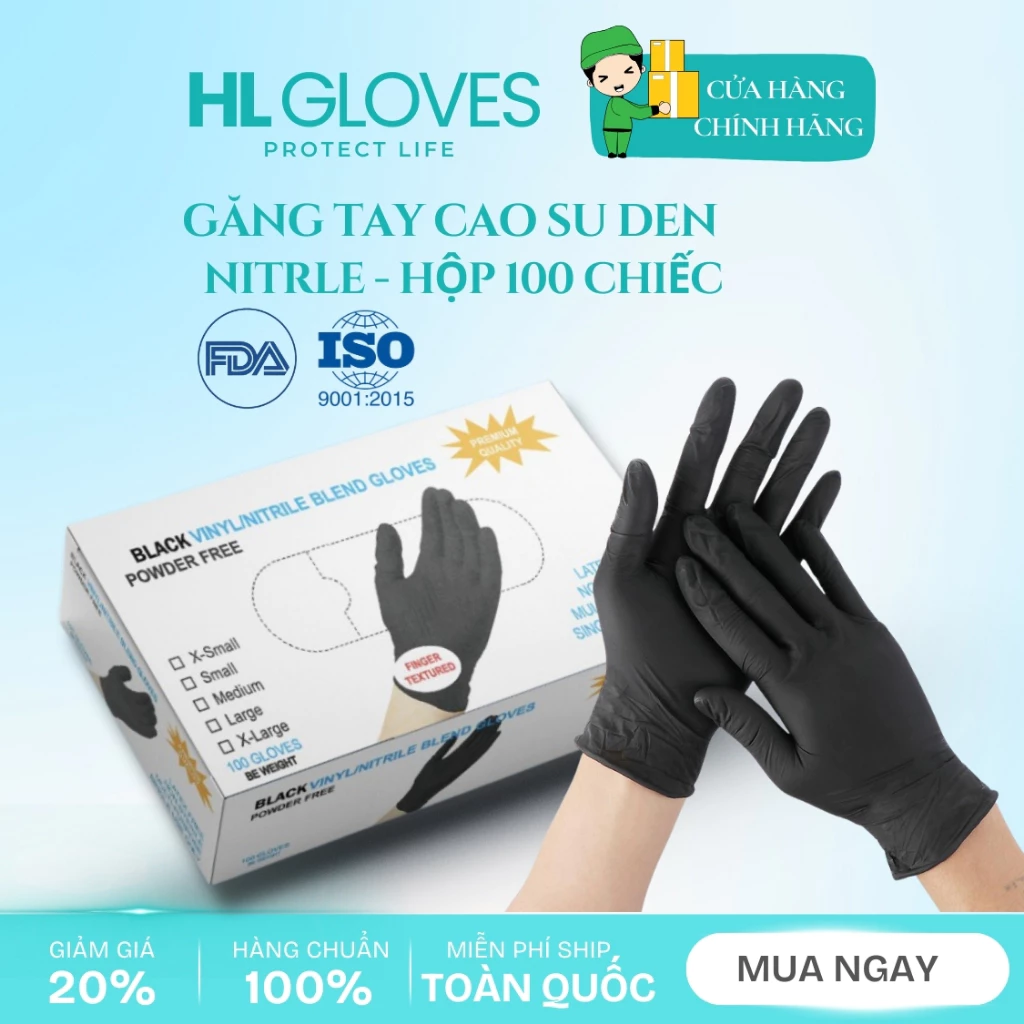 Hộp 100 Chiếc Găng Tay Đen Cao Su Không Bột Bao Tay Cao Su Không Bột Đen Nhám Làm Tóc Thẩm Mỹ Spa Phun Xăm Hàng Loại 1