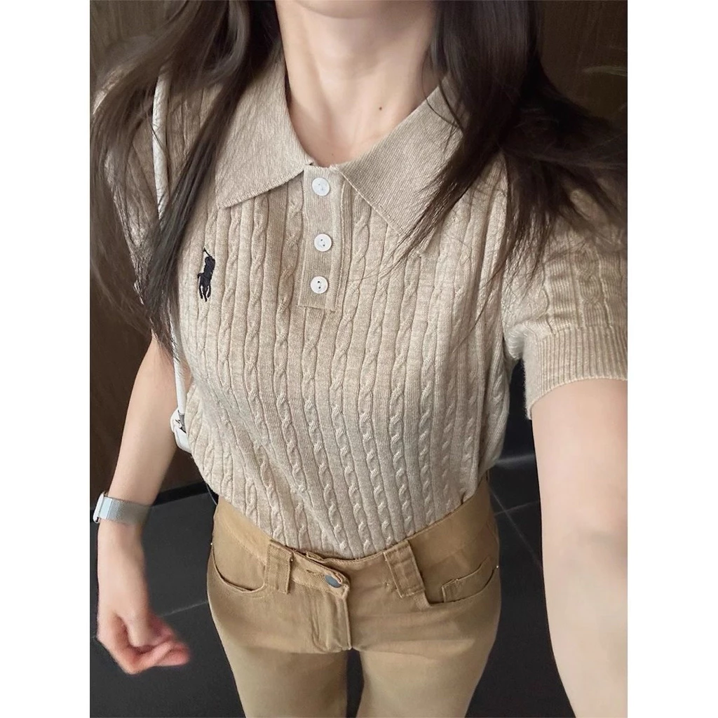 𝐂𝐡𝐚𝐫𝐥𝐨𝐭𝐭𝐞.𝐨𝐝_  Áo Polo Len Ngắn Tay RL Thêu Ngựa Cho Nữ Hàng QCL1