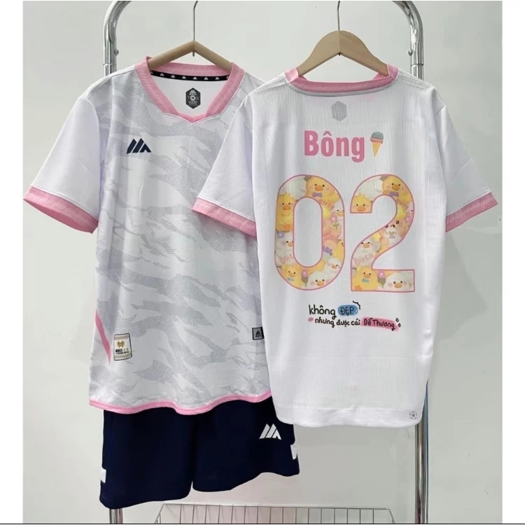 Bộ quần áo bóng đá Mờka hồng in tên số theo yêu cầu-Áo bóng đá,đồ đá banh chất liệu thun, mè