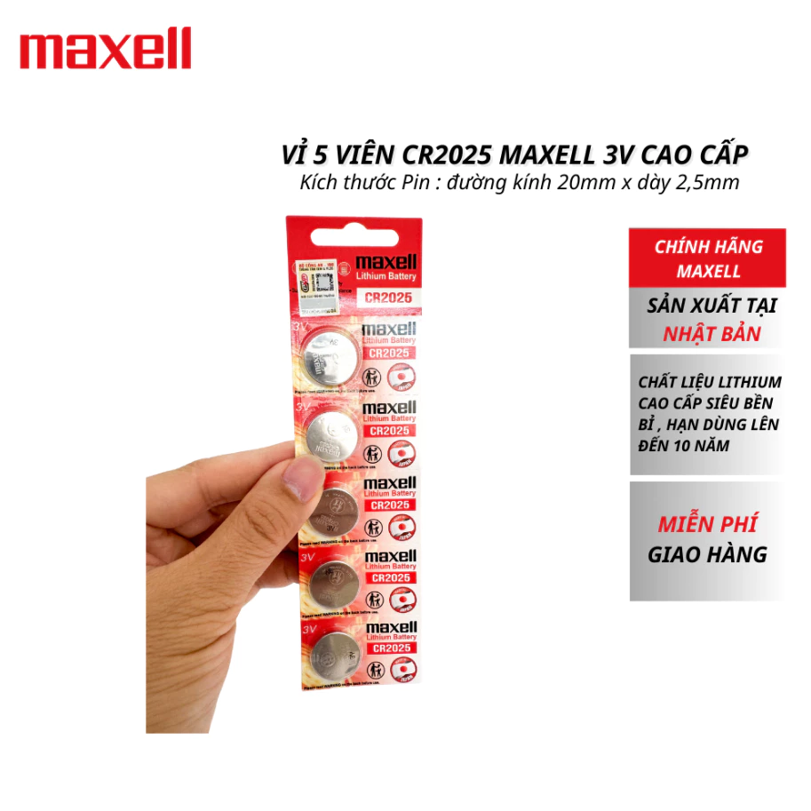 Hàng Xịn - Pin Cmos CR2025 3V Maxell Đồng Hồ Đeo Tay, Smartkey Xe Máy, Remote Khóa Điện Tử, Thiết Bị Y Tế