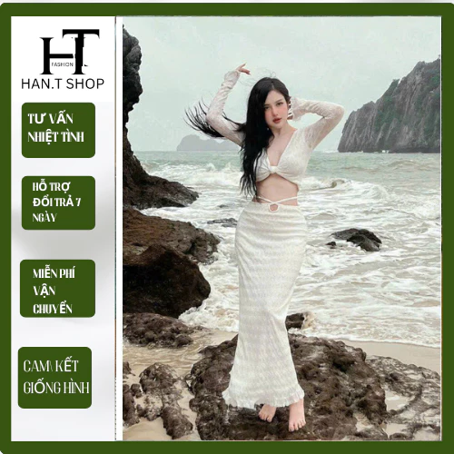 Đồ bơi bikini đi biển hai mảnh áo xoắn ren + chân váy ren dài sành điệu BiKiNi HAN.T SHOP [ Áo Xoắn ren ] Kèm mút
