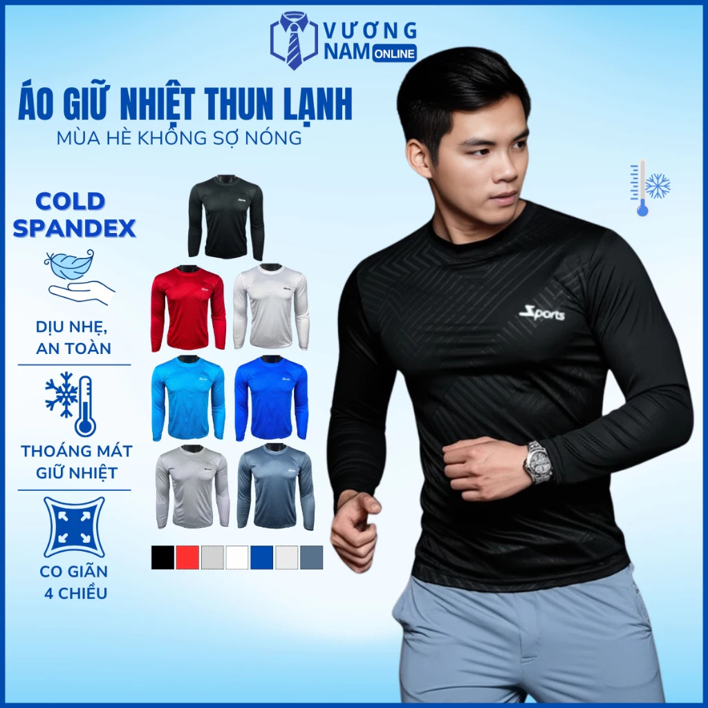 Áo giữ nhiệt nam Chống Nắng, áo thun nam tay dài đá bóng thể thao cổ tròn dập vân VNO21